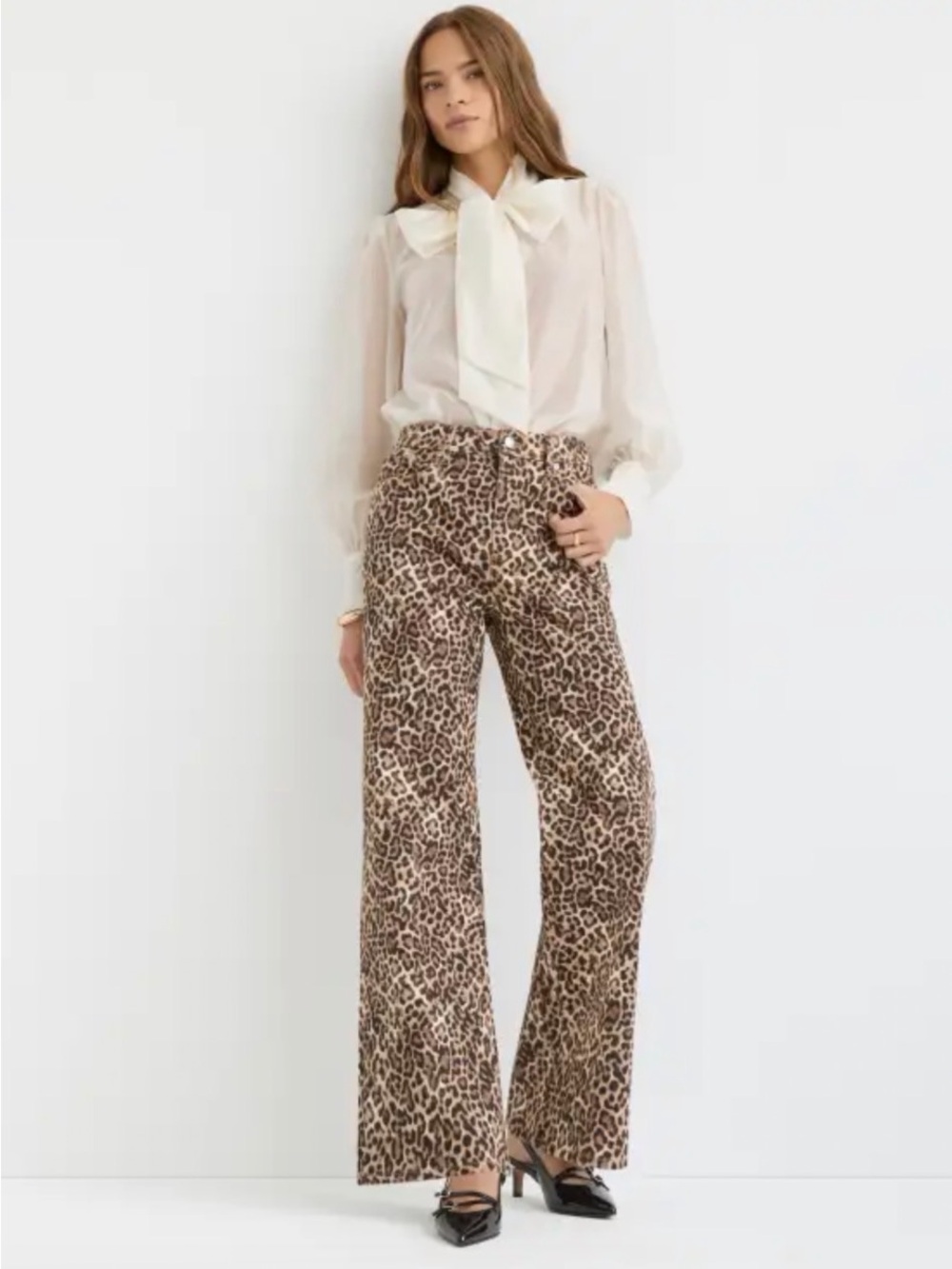 LOFT Leopard-Print Wide-Leg Pants in Brown & Cream